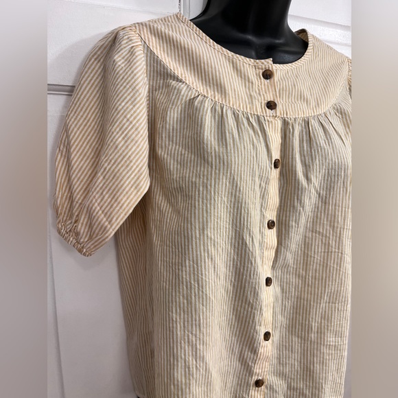 Madewell Prose Yellow Striped Short Sleeve Button Loose Fit Peasant Top Sz XS - Picture 3 of 9